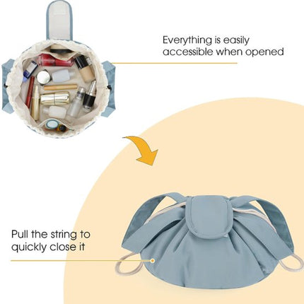 Foldable Drawstring Makeup Bag - Multifunctional Portable Travel Storage Bag for Cosmetics, Toiletry Bags & Accessories, Compact Durable Fabric Bag for Living Room, Shower Table & Travel（Blue）.