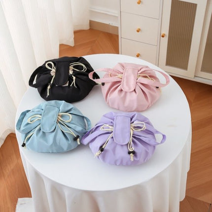 Foldable Drawstring Makeup Bag - Multifunctional Portable Travel Storage Bag for Cosmetics, Toiletry Bags & Accessories, Compact Durable Fabric Bag for Living Room, Shower Table & Travel（Blue）.