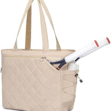 Tennis Bag – Extra Large Sports Bag with Shoe Compartment – Suitable for 2-4 Rackets – Waterproof and Lightweight – Unisex（Beige）.
