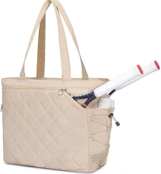 Tennis Bag – Extra Large Sports Bag with Shoe Compartment – Suitable for 2-4 Rackets – Waterproof and Lightweight – Unisex（Beige）.