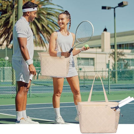 Tennis Bag – Extra Large Sports Bag with Shoe Compartment – Suitable for 2-4 Rackets – Waterproof and Lightweight – Unisex（Beige）.