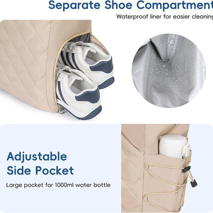 Tennis Bag – Extra Large Sports Bag with Shoe Compartment – Suitable for 2-4 Rackets – Waterproof and Lightweight – Unisex（Beige）.