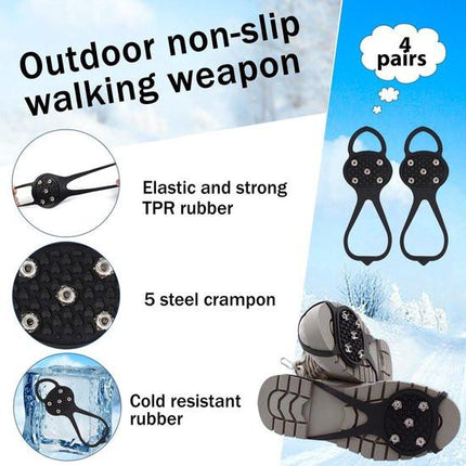 Non-slip sole for snow boots - 4 pairs - Safe walking on ice and snow - Suitable for size M (34-40) - Non-slip studs - Suitable for winter walking, hiking, jogging, strolling and mountaineering.