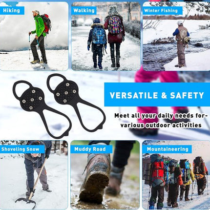Snow boots with non-slip soles - Set of 4 - Safe walking on icy and snowy roads - Suitable for size L (35-45) - Non-slip studs - Suitable for winter walking, hiking, jogging, strolling and mountaineering.