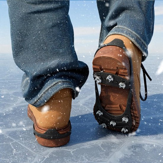 Non-slip snow boots - Set of two - Safe walking on icy and snowy surfaces - Suitable for size L (40-48) - Non-slip spikes - Suitable for winter walking, hiking, jogging, strolling and mountaineering.