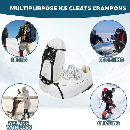 Non-slip snow boots - Set of two - Safe walking on icy and snowy surfaces - Suitable for size L (40-48) - Non-slip spikes - Suitable for winter walking, hiking, jogging, strolling and mountaineering.