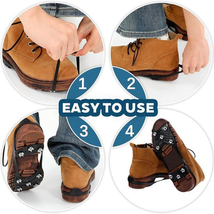 Non-slip snow boots - Set of two - Safe walking on icy and snowy surfaces - Suitable for size L (40-48) - Non-slip spikes - Suitable for winter walking, hiking, jogging, strolling and mountaineering.