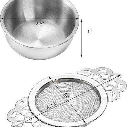 Tea Strainer - 2-piece set - Stainless steel tea infuser - Tea steeper with handle and drip cup - 6.5 cm - Mesh tea filter.