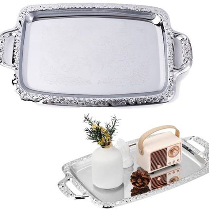Tray - Stainless steel tray - Snack and fruit bowl for the desk - Rectangular storage tray - Suitable for footstools, coffee tables and rectangular stainless steel trays.