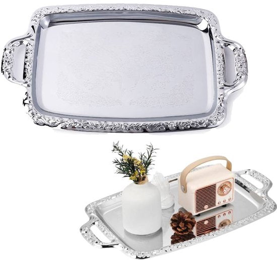 Tray - Stainless steel tray - Snack and fruit bowl for the desk - Rectangular storage tray - Suitable for footstools, coffee tables and rectangular stainless steel trays.