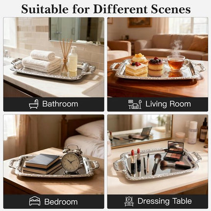 Tray - Stainless steel tray - Snack and fruit bowl for the desk - Rectangular storage tray - Suitable for footstools, coffee tables and rectangular stainless steel trays.