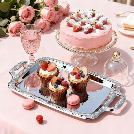 Tray - Stainless steel tray - Snack and fruit bowl for the desk - Rectangular storage tray - Suitable for footstools, coffee tables and rectangular stainless steel trays.