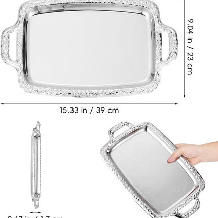 Tray - Stainless steel tray - Snack and fruit bowl for the desk - Rectangular storage tray - Suitable for footstools, coffee tables and rectangular stainless steel trays.