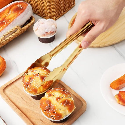 Bread Tongs - 4-Piece Set - Kitchen Tongs for Home Use - Gold Stainless Steel Serving Tongs - Grill Tongs - Steak Tongs - Kitchen Tongs - For Cooking, Salads, Buffets, Appetizers and Desserts.