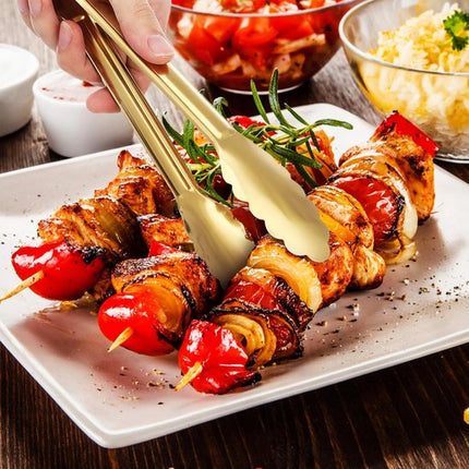 Bread Tongs - 4-Piece Set - Kitchen Tongs for Home Use - Gold Stainless Steel Serving Tongs - Grill Tongs - Steak Tongs - Kitchen Tongs - For Cooking, Salads, Buffets, Appetizers and Desserts.