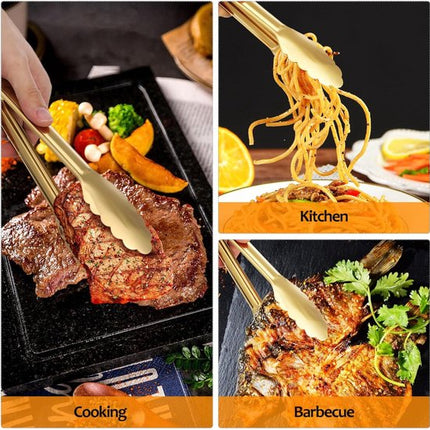 Bread Tongs - 4-Piece Set - Kitchen Tongs for Home Use - Gold Stainless Steel Serving Tongs - Grill Tongs - Steak Tongs - Kitchen Tongs - For Cooking, Salads, Buffets, Appetizers and Desserts.