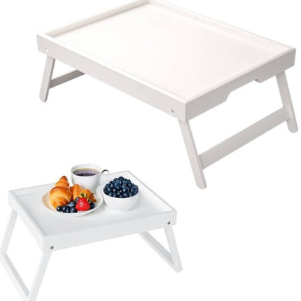 Folding table - Multifunctional folding table for home - Folding bamboo bedside table - Can be used as a dining table, TV table, laptop table, snack table, sofa table or work table - White.