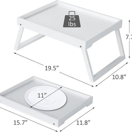Folding table - Multifunctional folding table for home - Folding bamboo bedside table - Can be used as a dining table, TV table, laptop table, snack table, sofa table or work table - White.