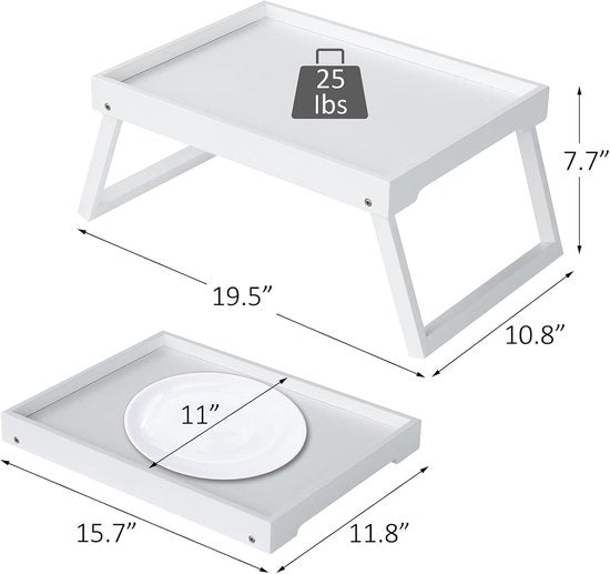 Folding table - Multifunctional folding table for home - Folding bamboo bedside table - Can be used as a dining table, TV table, laptop table, snack table, sofa table or work table - White.