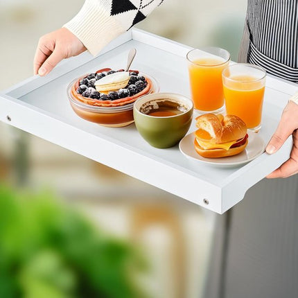 Folding table - Multifunctional folding table for home - Folding bamboo bedside table - Can be used as a dining table, TV table, laptop table, snack table, sofa table or work table - White.
