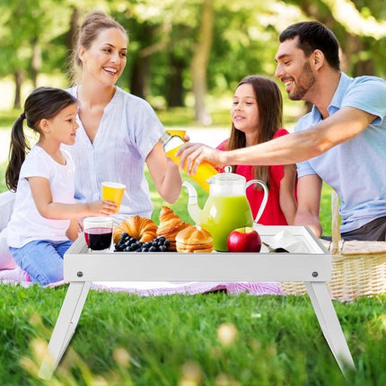 Folding table - Multifunctional folding table for home - Folding bamboo bedside table - Can be used as a dining table, TV table, laptop table, snack table, sofa table or work table - White.