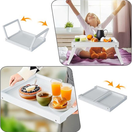 Folding table - Multifunctional folding table for home - Folding bamboo bedside table - Can be used as a dining table, TV table, laptop table, snack table, sofa table or work table - White.