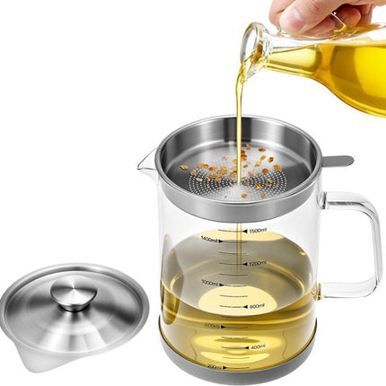 Oil Can - Leak-Proof Oil Container - Oil Filter Can - Oil Container for Household Kitchen Use - Leak-Proof Oil Can with Mesh Filter - Glass Oil Filter Can.