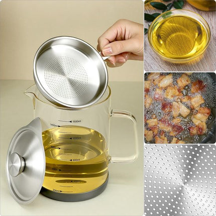 Oil Can - Leak-Proof Oil Container - Oil Filter Can - Oil Container for Household Kitchen Use - Leak-Proof Oil Can with Mesh Filter - Glass Oil Filter Can.