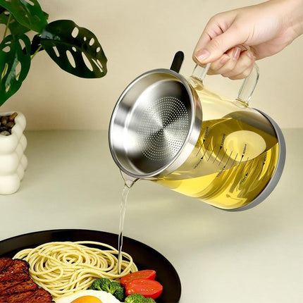Oil Can - Leak-Proof Oil Container - Oil Filter Can - Oil Container for Household Kitchen Use - Leak-Proof Oil Can with Mesh Filter - Glass Oil Filter Can.