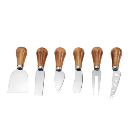 Cheese Knives Set – Portable for Picnic, 4.9 Inches with Wooden Handle, Silver, Set of 6.