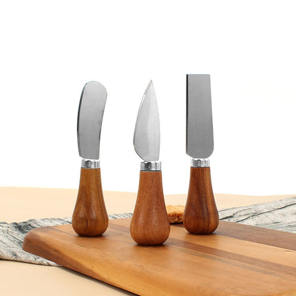 Cheese Knives Set – Portable for Picnic, 4.9 Inches with Wooden Handle, Silver, Set of 6.