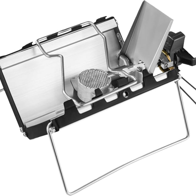 Camping stove - Portable and foldable - Camping cooking - 2600W - Three-sided windproof - Heat-resistant material - Silver.