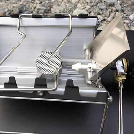 Camping stove - Portable and foldable - Camping cooking - 2600W - Three-sided windproof - Heat-resistant material - Silver.