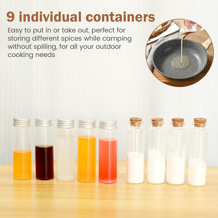 Camping Spice Set - Waterproof - 9 Spice Tins with Canvas Storage Bag and Hanging Hole.