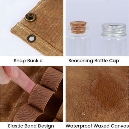 Camping Spice Set - Waterproof - 9 Spice Tins with Canvas Storage Bag and Hanging Hole.