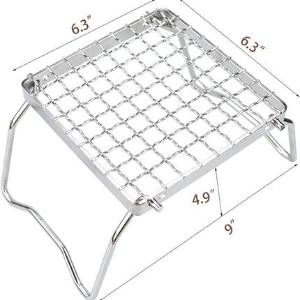 Folding Camping Grill - Stainless Steel 304 Cooking Grate with Folding Legs - Portable Charcoal and Cooking Stand - Lightweight BBQ Rack for Camping, Hiking and Backpacking.