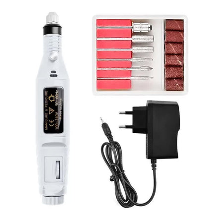 Professional Mini Electric Nail Drill - Nail File Set with 6 Attachments 1 Piece White.