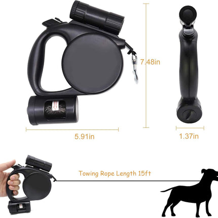 Retractable Dog Leash - Storage Box - 4.5 m - Illuminated - Black - 1 pc.
