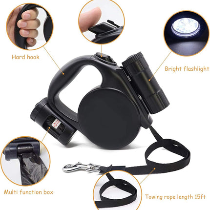 Retractable Dog Leash - Storage Box - 4.5 m - Illuminated - Black - 1 pc.