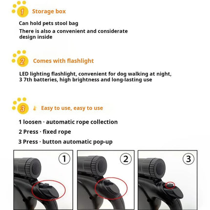 Retractable Dog Leash - Storage Box - 4.5 m - Illuminated - Black - 1 pc.