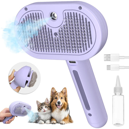 Self-Cleaning Brush - Antistatic - Pet - 3-in-1 - Purple - 1st.