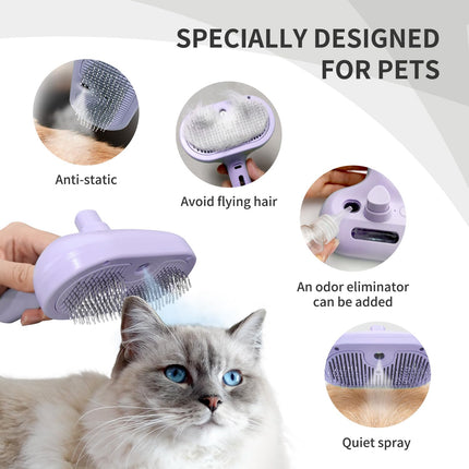 Self-Cleaning Brush - Antistatic - Pet - 3-in-1 - Purple - 1st.