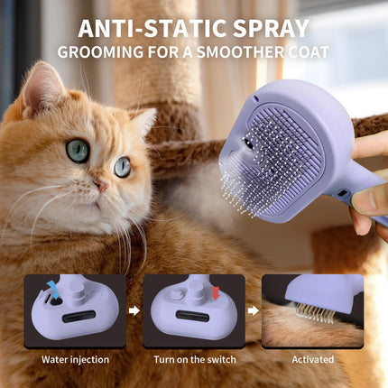 Self-Cleaning Brush - Antistatic - Pet - 3-in-1 - Purple - 1st.