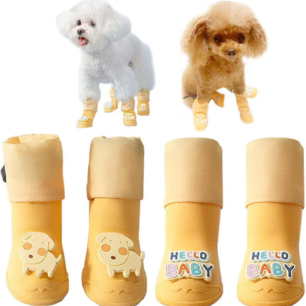 Dog Boots - Waterproof - Small and Medium Dogs - Yellow - Medium - 4 pcs.