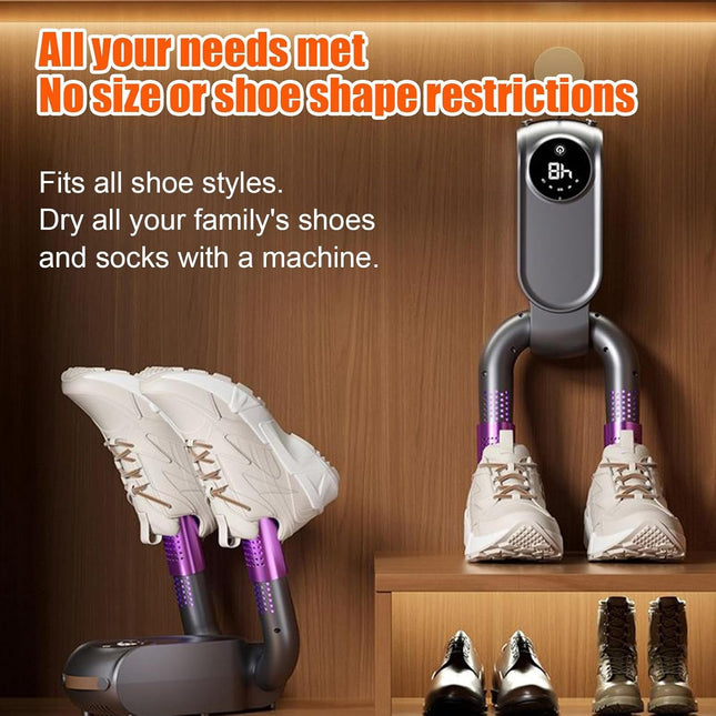 Shoe dryer - Foldable button dryer - Silent device - With timer - Black and purple - 1 pack.