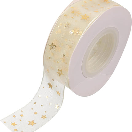 Gift ribbon - Mesh wrapping tape - Star pattern - 9 meters - 1 pack.