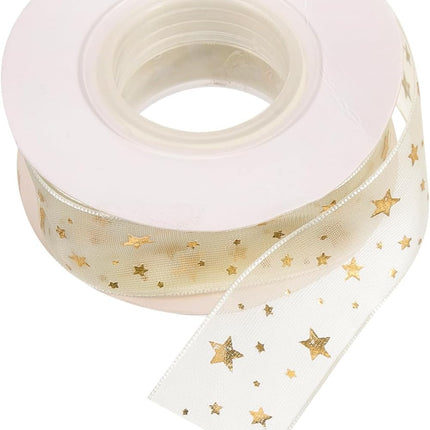 Gift ribbon - Mesh wrapping tape - Star pattern - 9 meters - 1 pack.