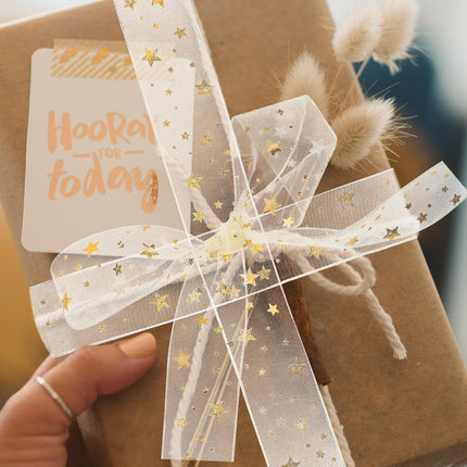 Gift ribbon - Mesh wrapping tape - Star pattern - 9 meters - 1 pack.