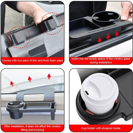 Car Key Box - Door and Window Pocket Accessory Organizer - with Cup Holder - Car Window Organizer - Key and Phone Organizer - Black.