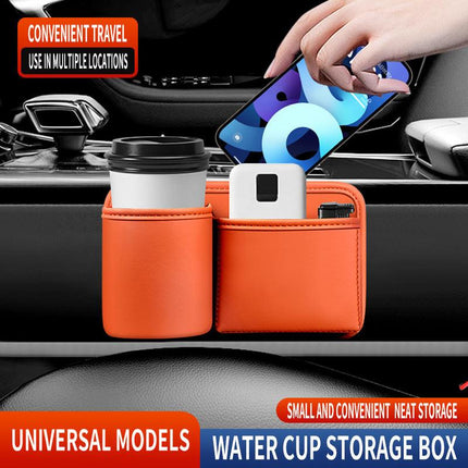 Car Key Box - Handy Bottle Holder for the Back Seat - Car Interior Accessory for Campers and Trucks - Orange - Leather.